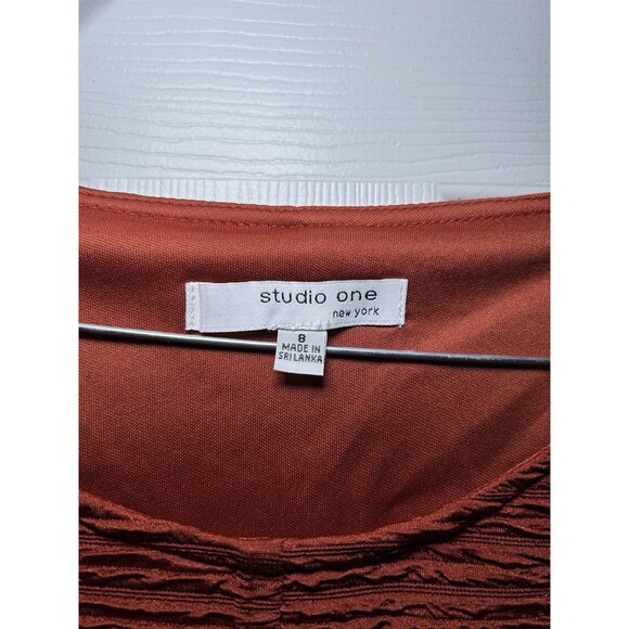 Studio One Women’s Half Sleeve Textured Midi Dress Burnt Orange Size 8 NWOT - Picture 2 of 6